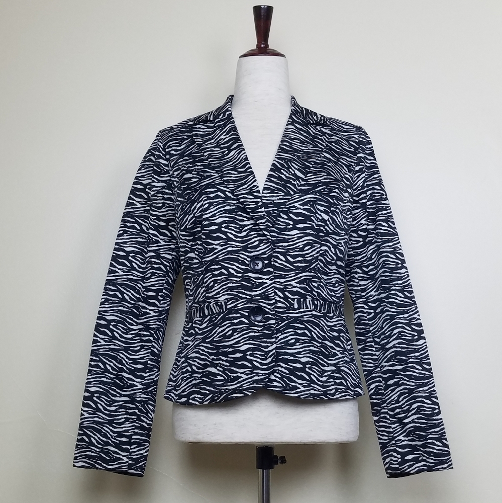 Sandro Zebra Stripe Blazer Peplum Back Sz M - Picture 1 of 5